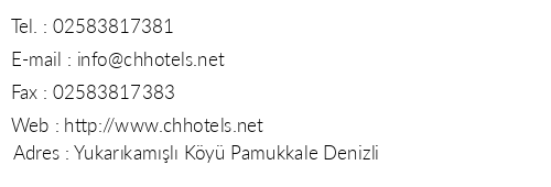 C & H Hotels Pamukkale telefon numaralar, faks, e-mail, posta adresi ve iletiim bilgileri